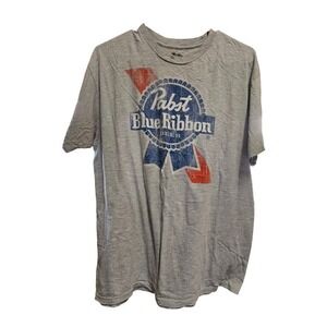 Pabst Blue Ribbon Beer Graphic T-Shirt, Gray, Adult‎ Large L, Short Sleeve